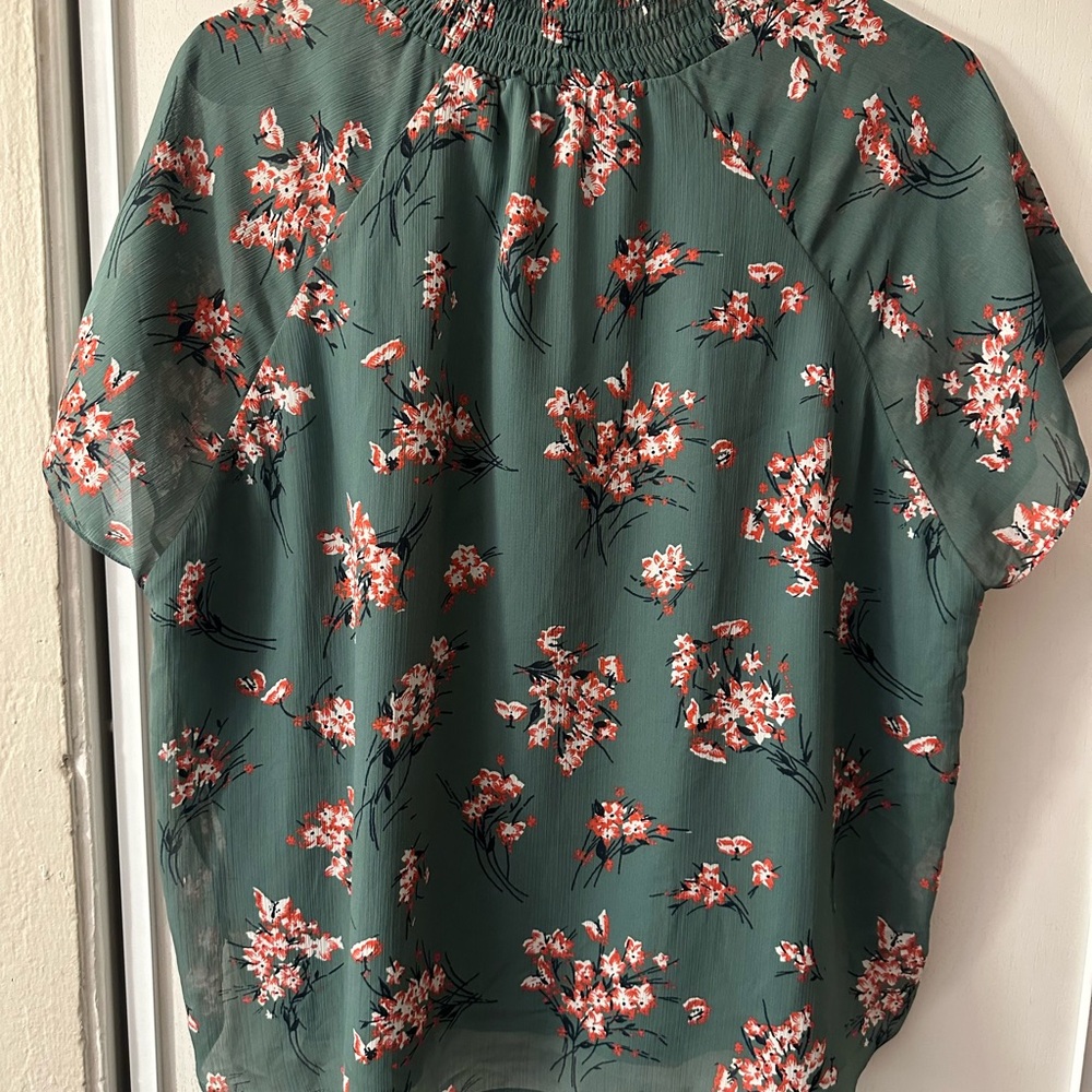 Madewell Green Mockneck Butterfly Garden Blouse - Picture 7 of 12